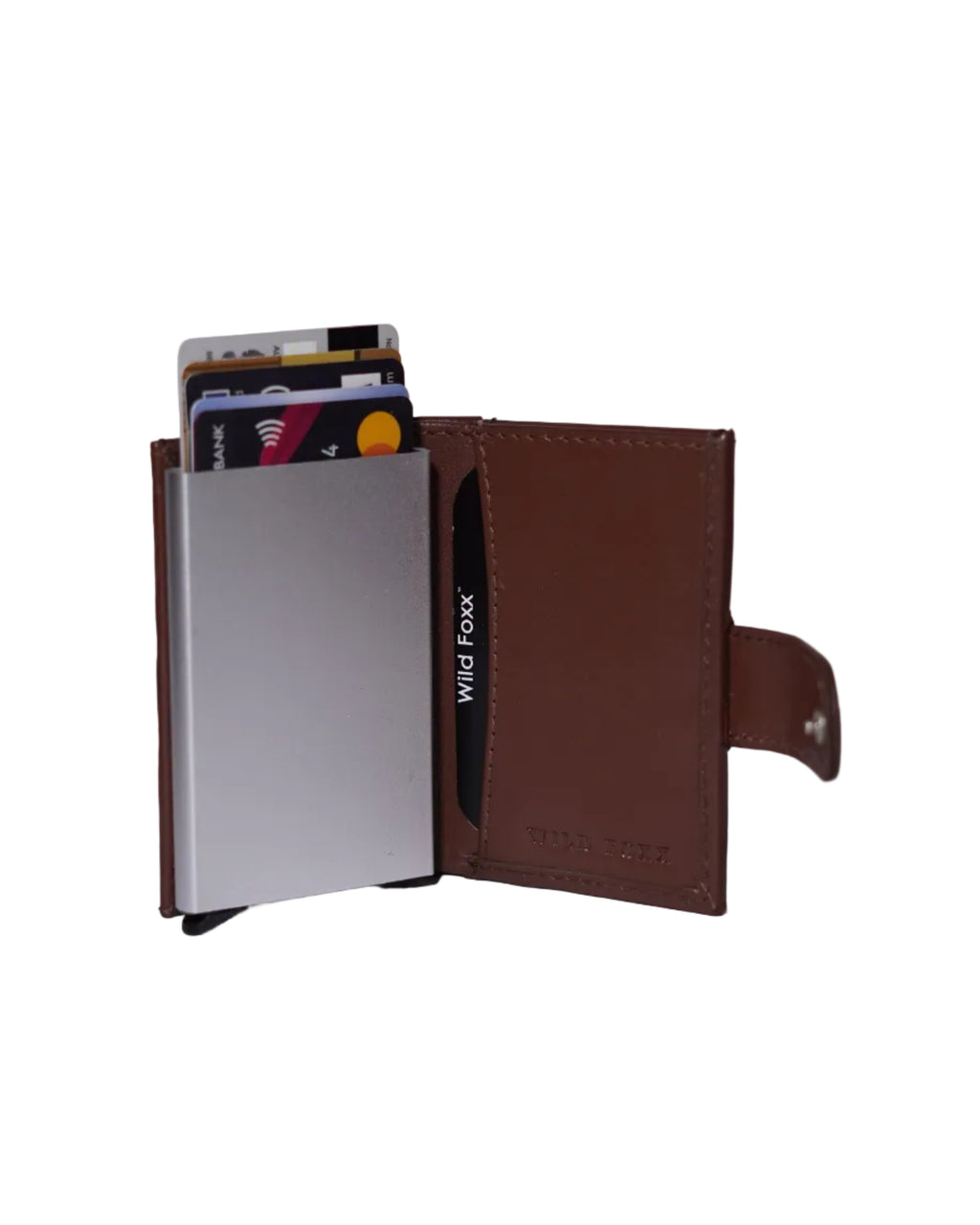 Wildfoxx Leather Metal Card Holder - Chocolate Brown