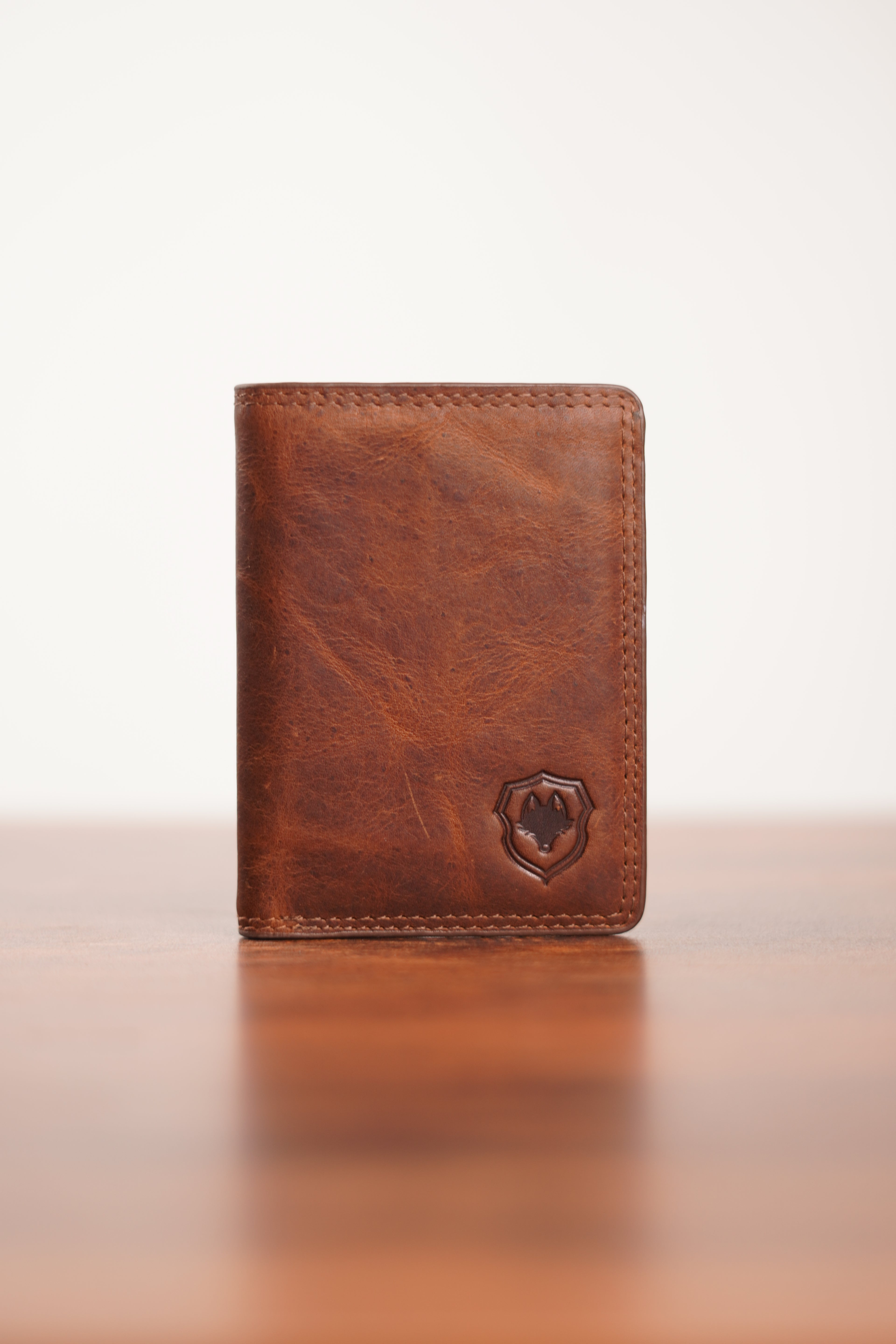Wildfoxx Bi-Fold Leather Card Holder - Textured Brown