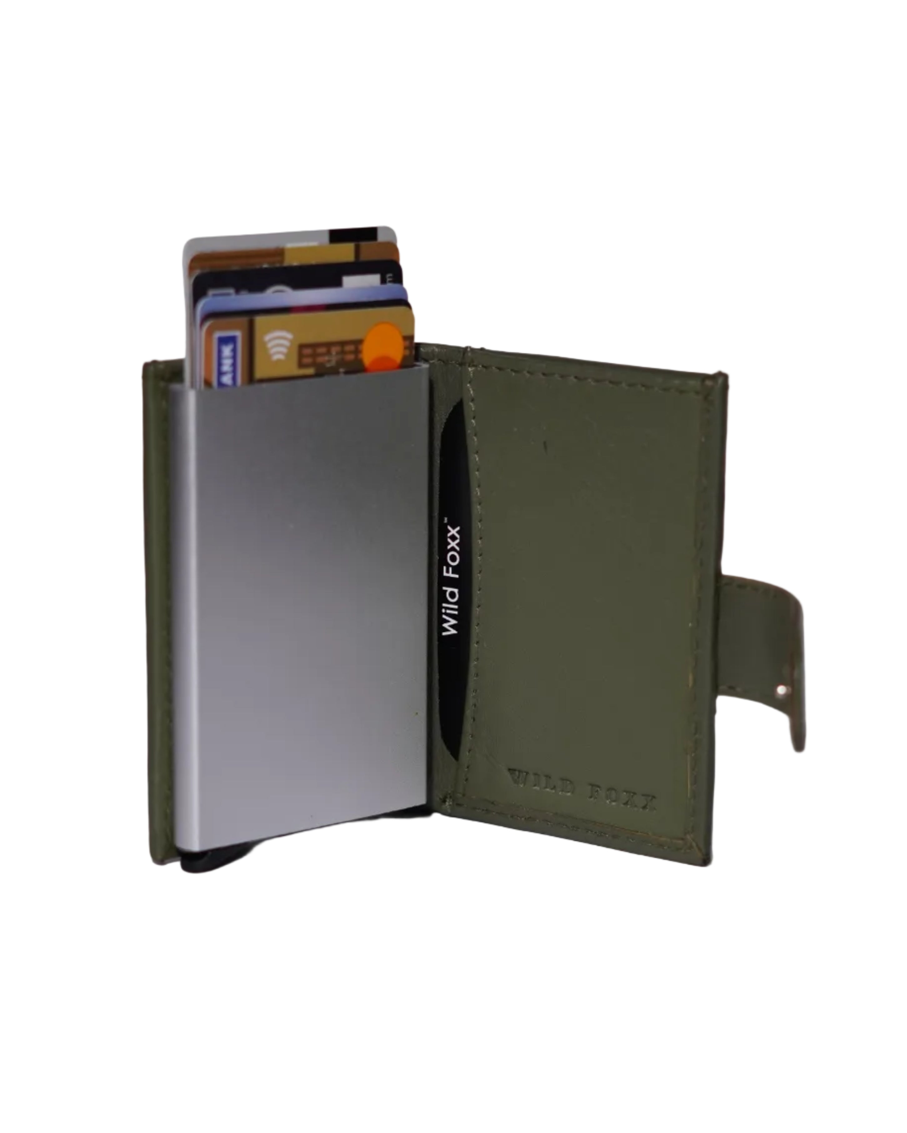 Wildfoxx Leather Metal Card Holder - Olive