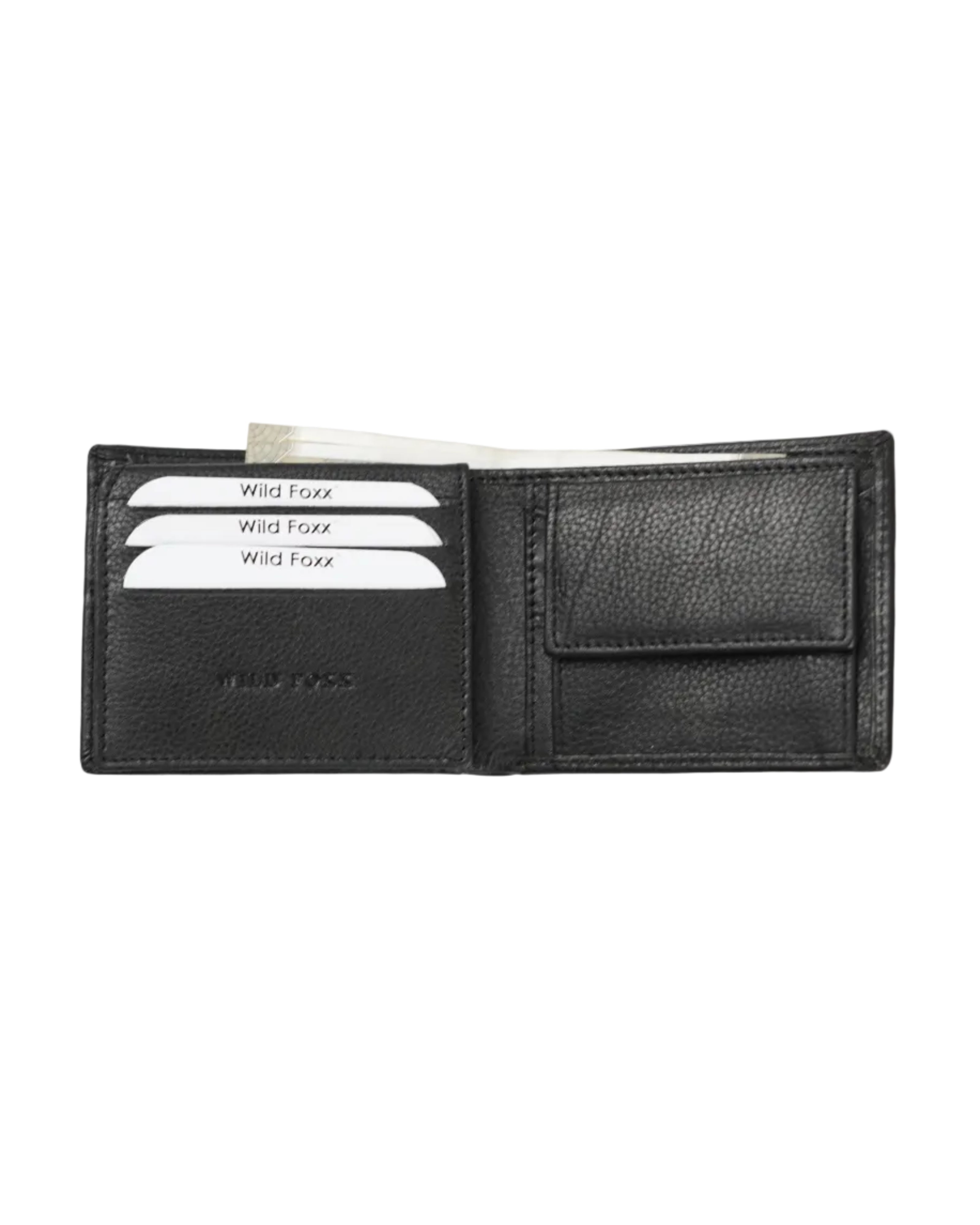 Wildfoxx Jet Black Elite Bi-Fold Wallet with Coin Pocket