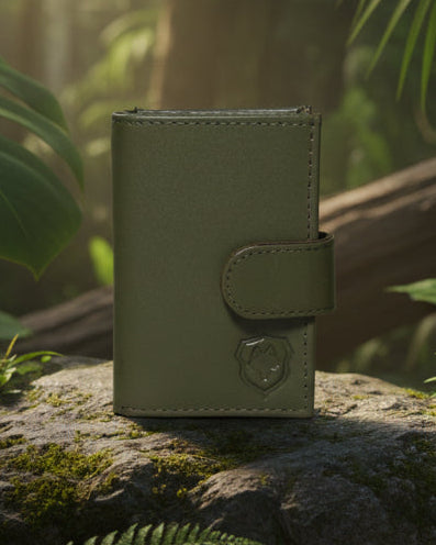 Wildfoxx Leather Metal Card Holder - Olive