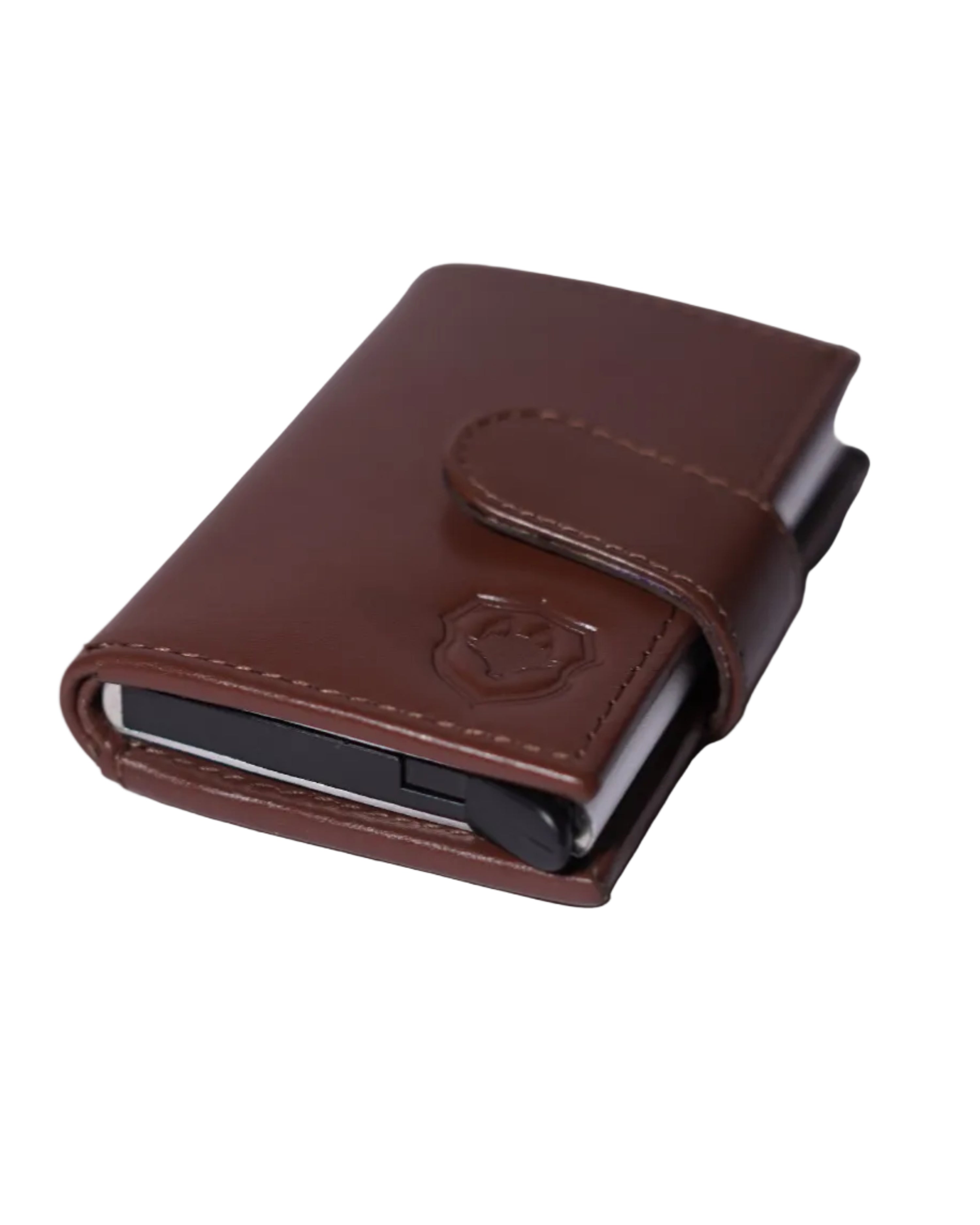 Wildfoxx Leather Metal Card Holder - Chocolate Brown
