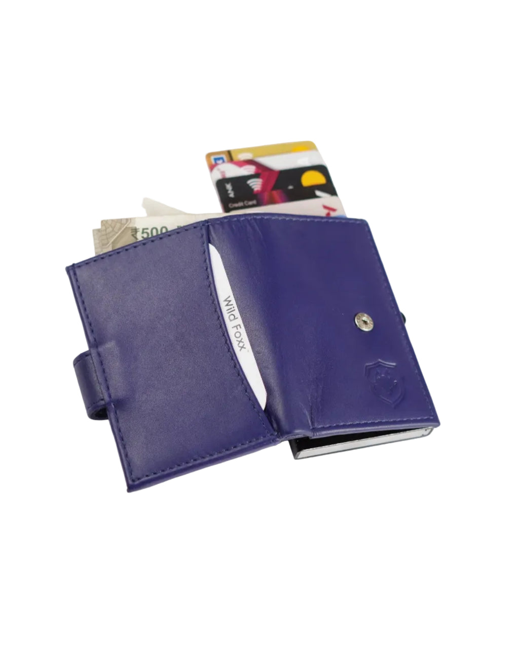 Wildfoxx Leather Metal Card Holder - Blue
