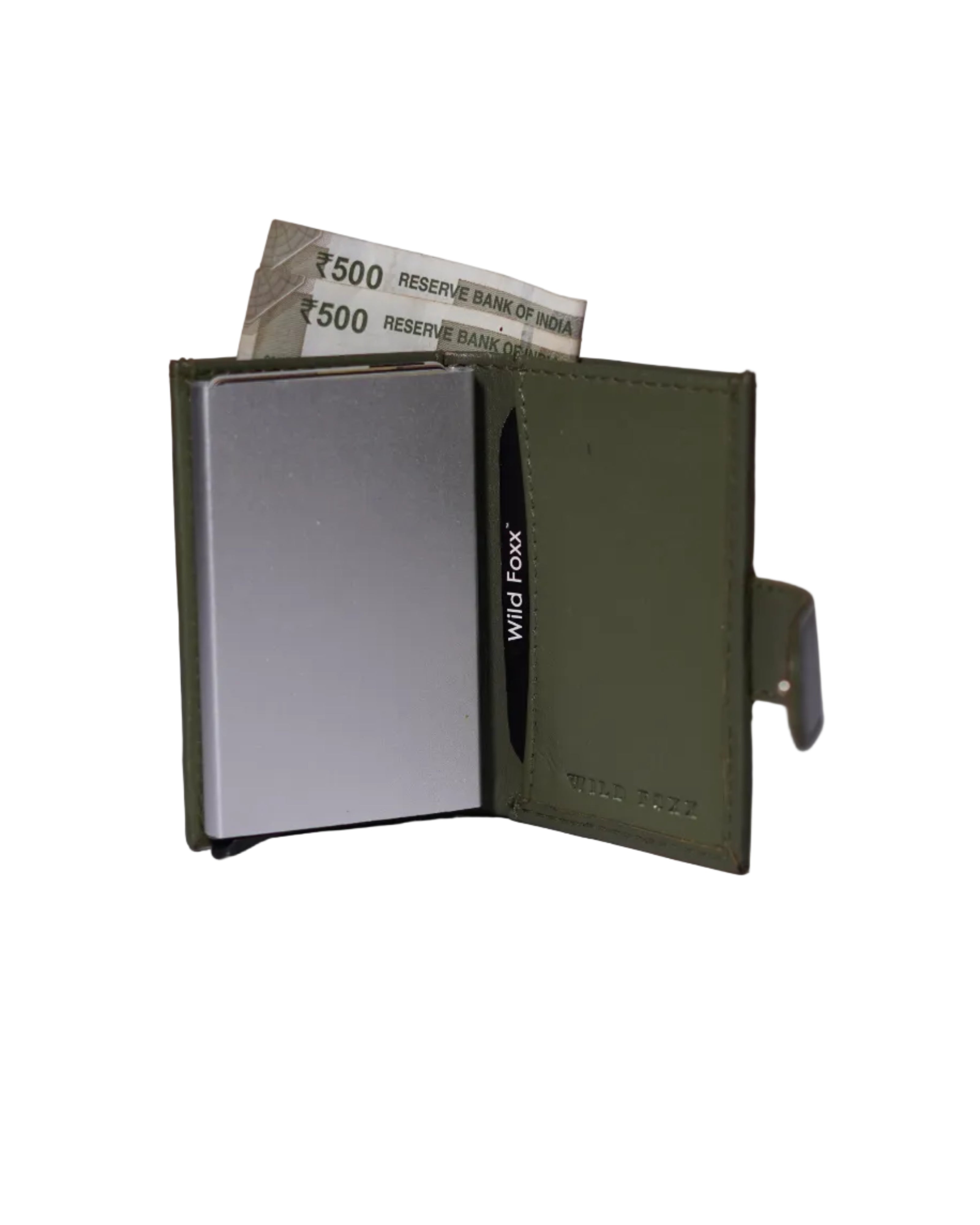Wildfoxx Leather Metal Card Holder - Olive
