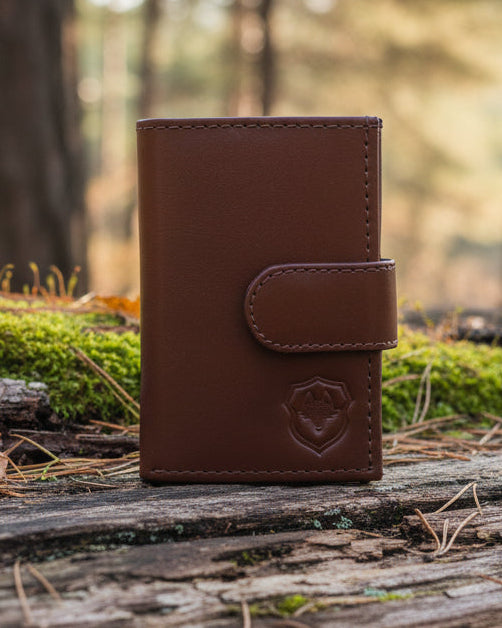 Wildfoxx Leather Metal Card Holder - Chocolate Brown
