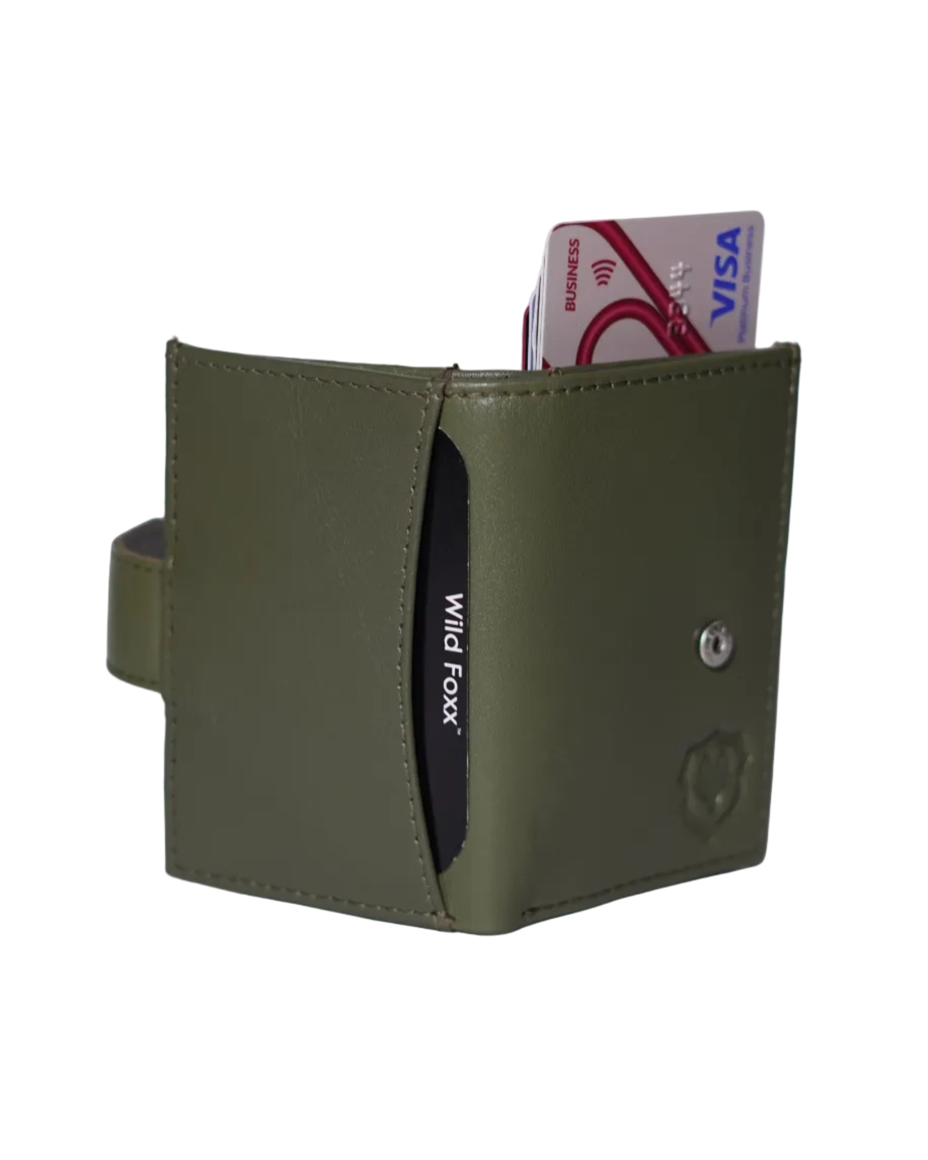 Wildfoxx Leather Metal Card Holder - Olive