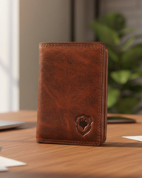 Brown leather card holder for professionals