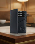 Blue leather bi-fold leather card holder